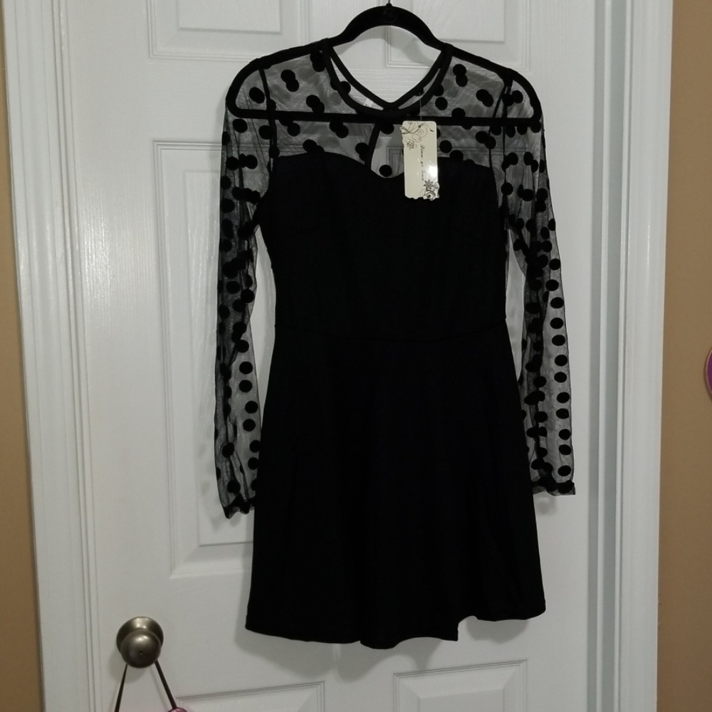 Dian Yi Liam LBD with polka dots sheer long sleeve